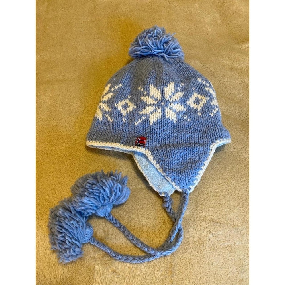 Norway Norge Wool Hat Beanie Pompom Snowflake OSFM s2